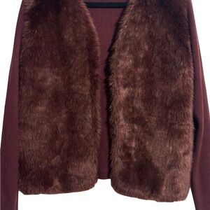 Banana Republic Burgundy Knit Sweater with faux fur